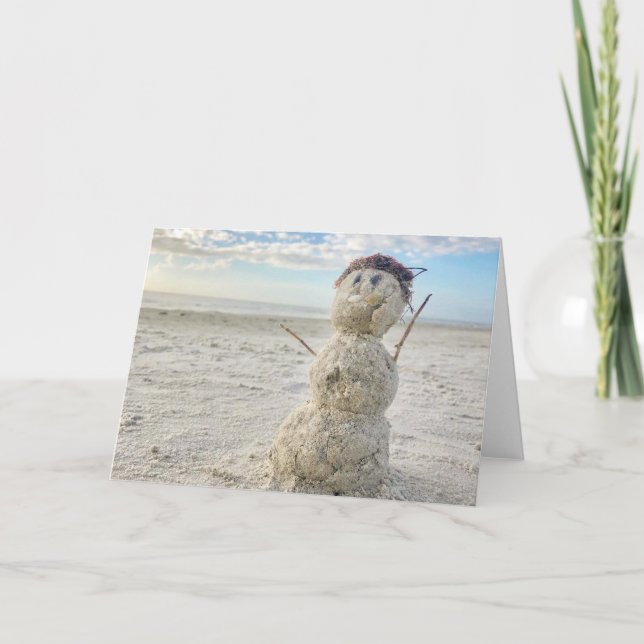 Christmas Snowman on the Beach in Florida Card (Front)