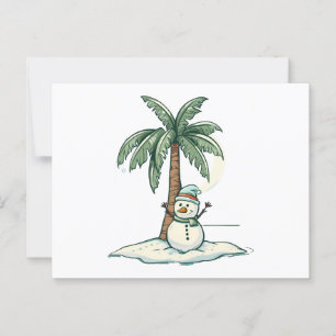 Christmas - Snowman on the Beach with Palm Tree Postcard