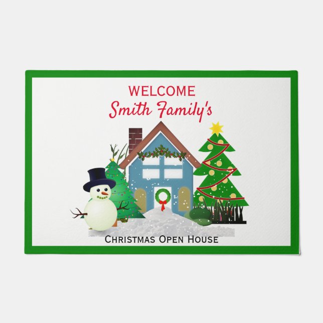 Christmas Snowman Open House Welcome  Doormat (Front)