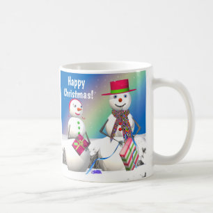 Christmas Snowman Opens Gifts Coffee Mug