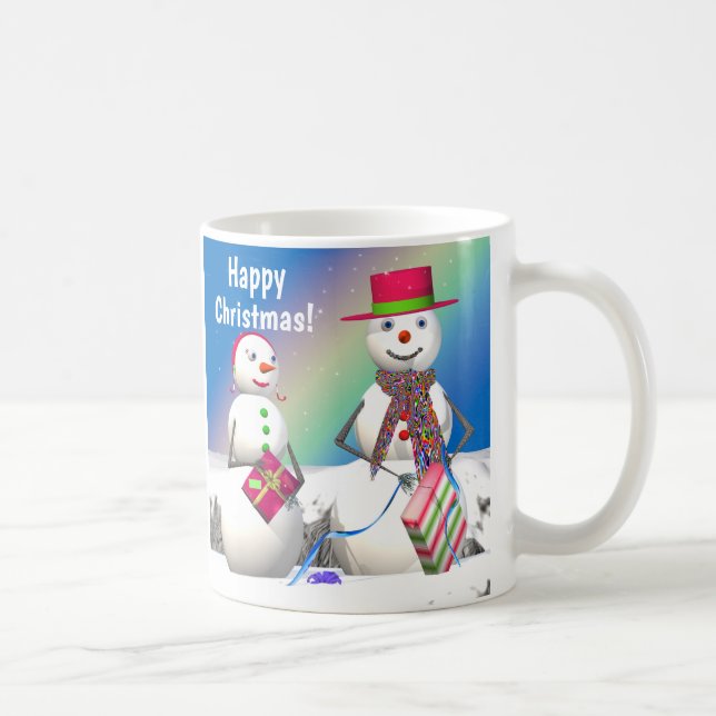 Christmas Snowman Opens Gifts Coffee Mug (Right)