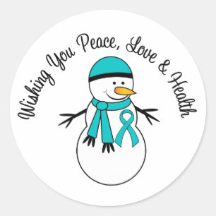 Christmas Snowman Ovarian Cancer Ribbon Classic Round Sticker