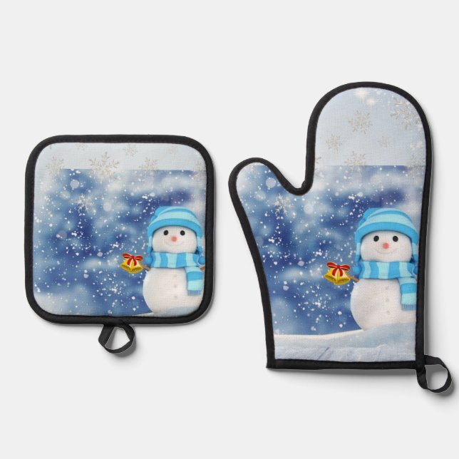 Christmas Snowman Oven Mitt & Pot Holders  Holder Set (Front)