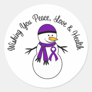Christmas Snowman Pancreatic Cancer Ribbon Classic Round Sticker