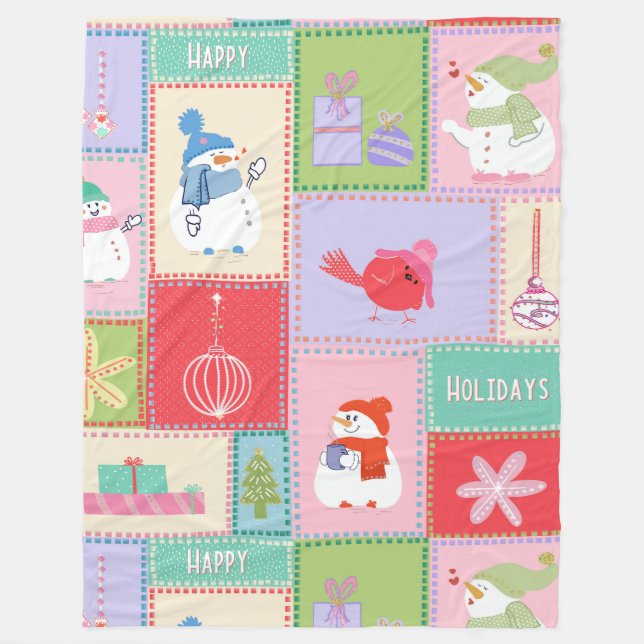 Christmas snowman party fleece blanket (Front)