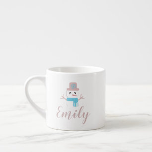 Christmas Snowman Pastel Pink Name Espresso Cup