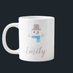 Christmas Snowman Pastel Pink Name  Large Coffee Mug<br><div class="desc">Christmas mug with Snowman</div>