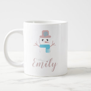 Christmas Snowman Pastel Pink Name  Large Coffee Mug