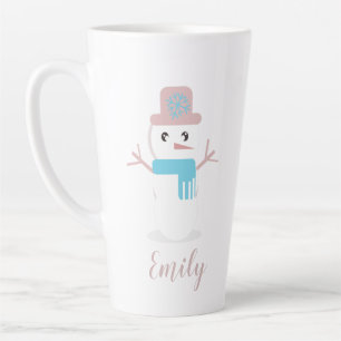 Christmas Snowman Pastel Pink Name Latte Mug