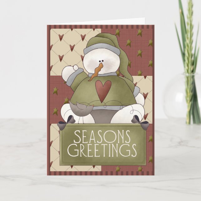 Christmas Snowman Patchwork Holiday Card (Front)