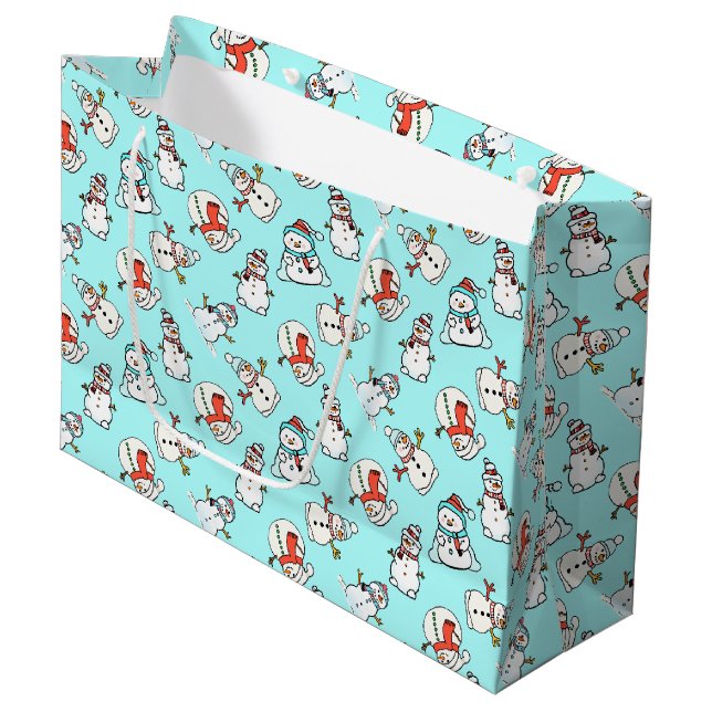 Christmas Snowman Pattern - Aqua Turquoise Large Gift Bag (Front Angled)