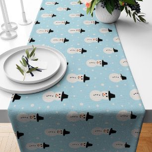 Christmas Snowman pattern in light blue Short Table Runner
