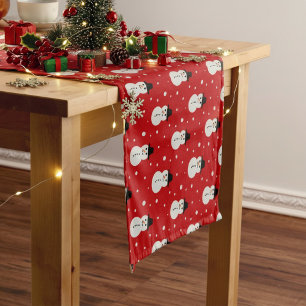 Christmas Snowman pattern in light red Short Table Runner