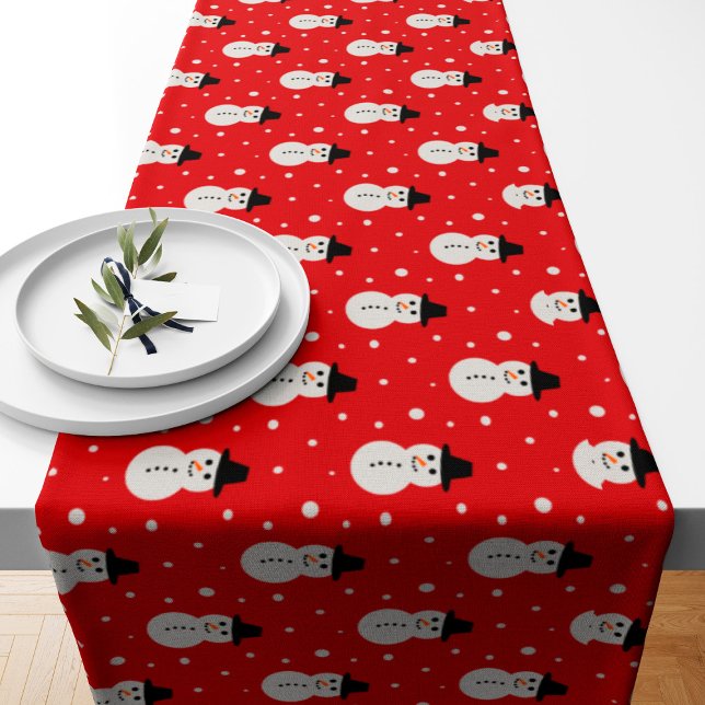 Christmas Snowman pattern in light red Short Table Runner (Creator Uploaded)