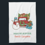 Christmas Snowman Personalised Family Tea Towel<br><div class="desc">Snowman Christmas holiday family housewarming gifts</div>