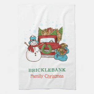 Christmas Snowman Personalised Family Tea Towel