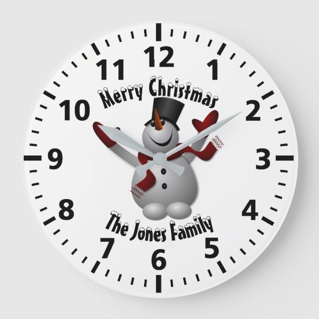 Christmas Snowman Personalised Large Clock (Front)