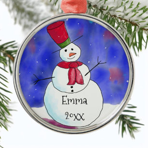 Christmas Snowman Personalised Metal Tree Decoration