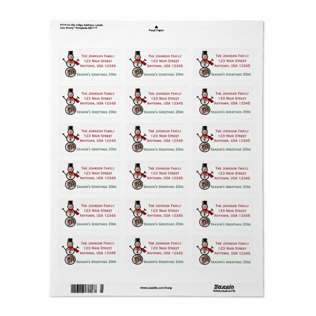 Christmas Snowman Photo Custom Frame Template Label (Full Sheet)