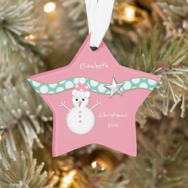 Christmas snowman pink star Granddaughter Ornament (Tree)