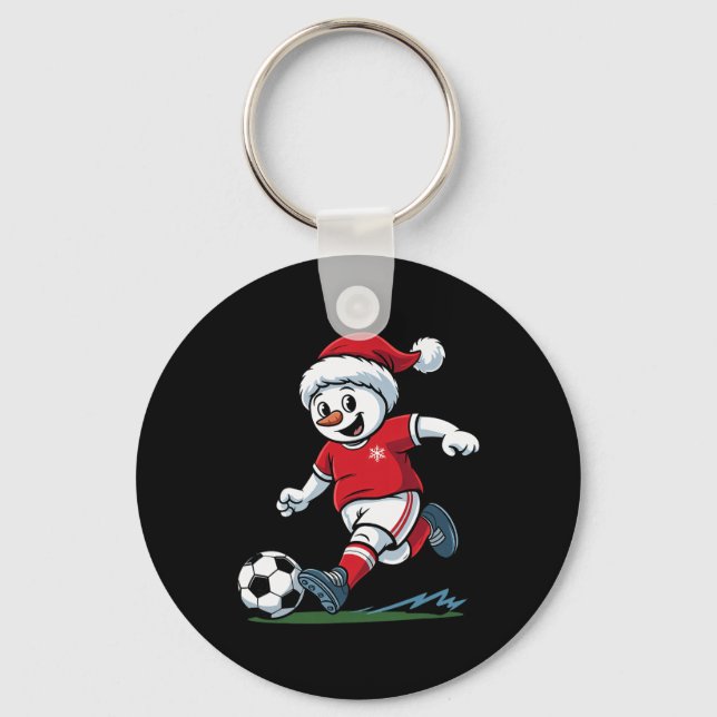 Christmas Snowman Playing Soccer Funny Player Todd Key Ring (Front)