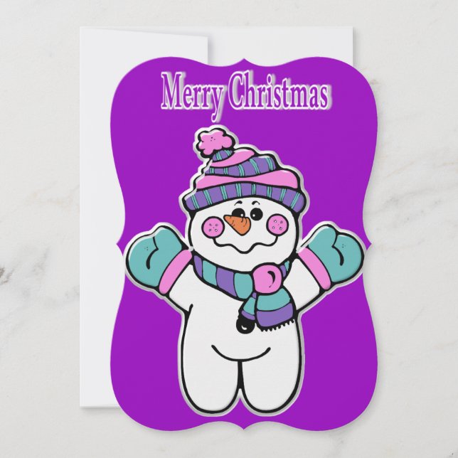 Christmas Snowman Purple Flat Greeting Card (Front)