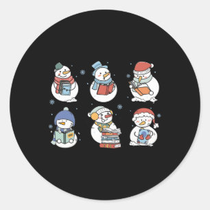 Christmas Snowman Reading Book Xmas Gifts Bookish Classic Round Sticker