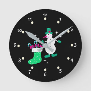 Christmas snowman round clock