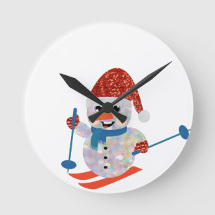christmas snowman round clock