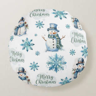 Christmas Snowman Round Cushion