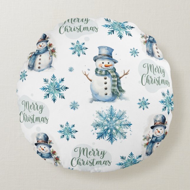 Christmas Snowman  Round Cushion (Front)