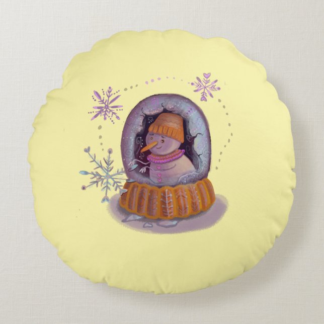 christmas snowman round cushion (Front)