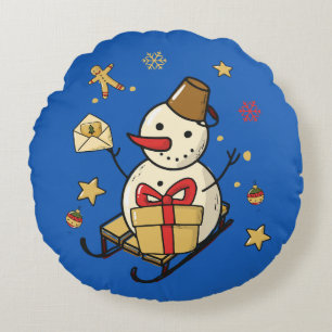 Christmas Snowman Round Cushion
