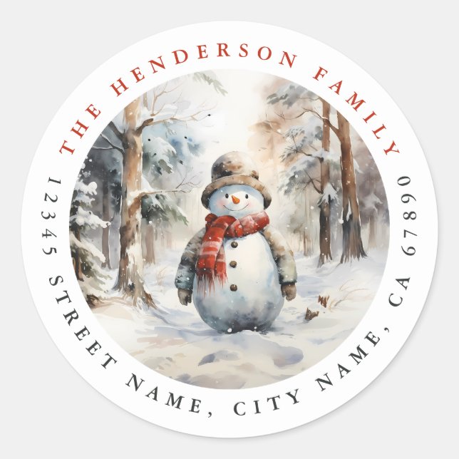 Christmas Snowman Round Stickers (Front)