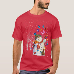 Christmas Snowman Santa Hat With Butterflies Fly A T-Shirt