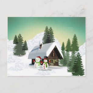 Christmas Snowman Scene Holiday Postcard