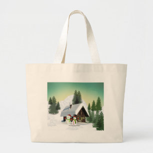 Christmas Snowman Scene Large Tote Bag