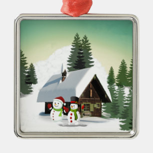 Christmas Snowman Scene Metal Tree Decoration