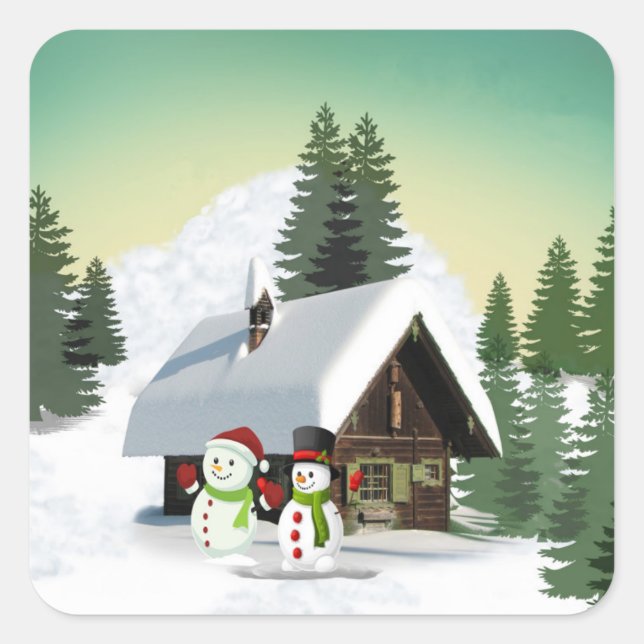 Christmas Snowman Scene Square Sticker (Front)