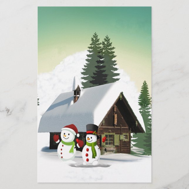 Christmas Snowman Scene Stationery (Front)