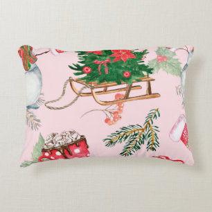 Christmas Snowman Seamless Pattern. Decorative Cushion