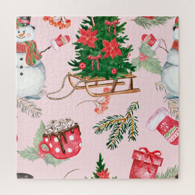 Christmas Snowman Seamless Pattern. Jigsaw Puzzle (Vertical)