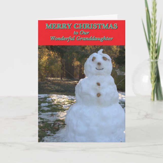 Christmas Snowman Seashell Granddaughter Card (Front)