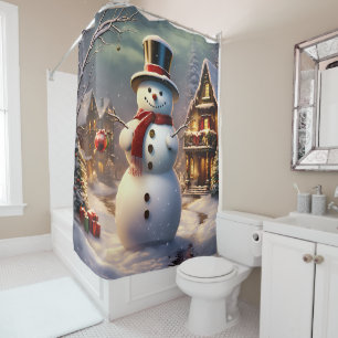 Christmas Snowman Shower Curtain