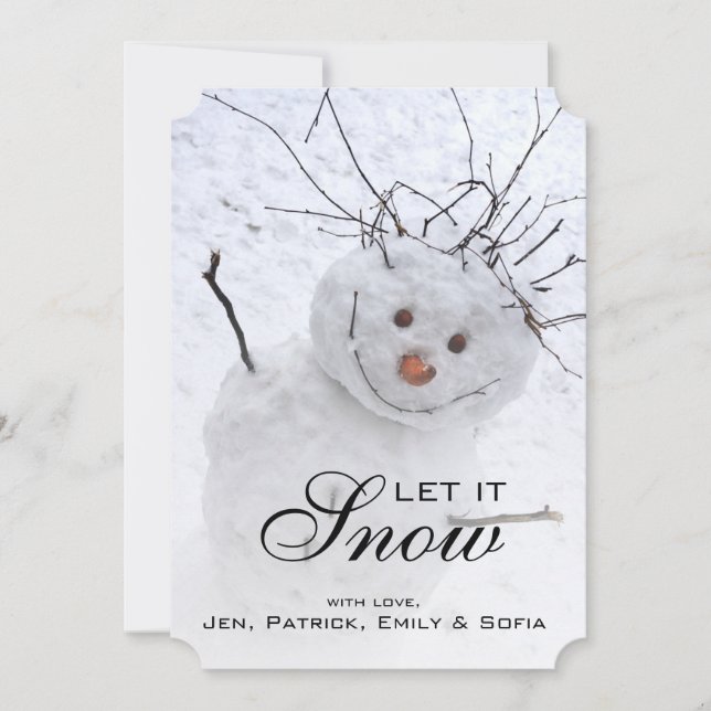 Christmas Snowman Sitting In A Snowy Outdoors Holiday Card (Front)