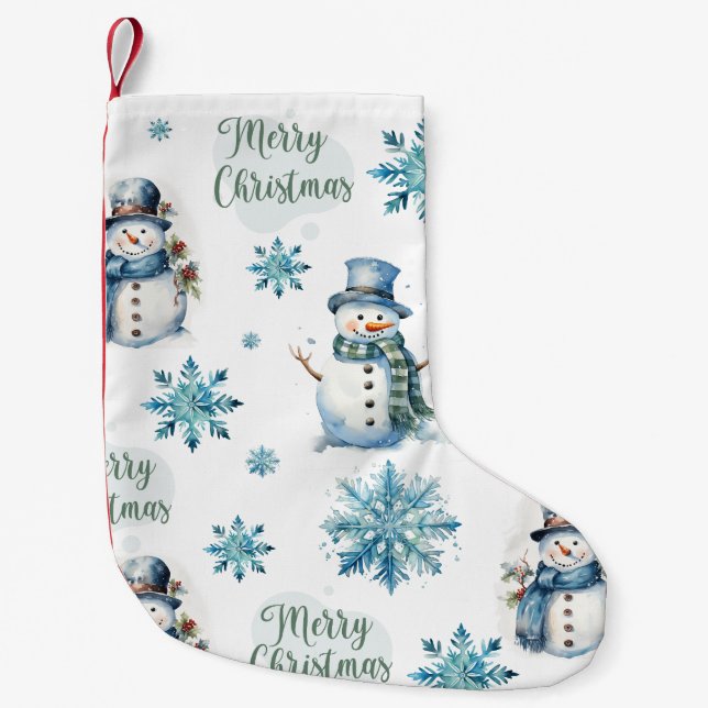 Christmas Snowman  Small Christmas Stocking (Front)