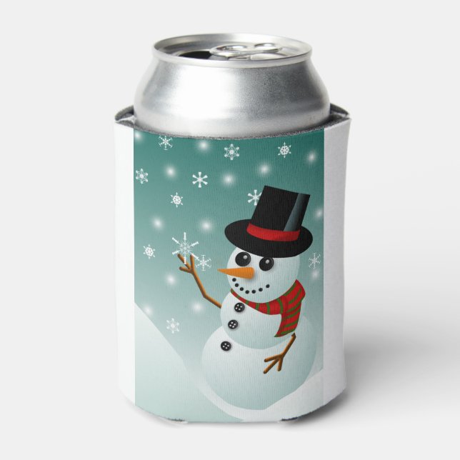Christmas snowman, snow and snowflakes can cooler (Can Front)