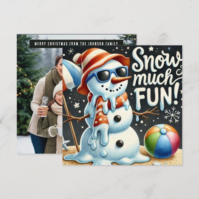 Christmas Snowman Snow much fun Holiday Card (Front/Back)