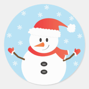 Christmas Snowman Snowflakes Red Classic Round Sticker