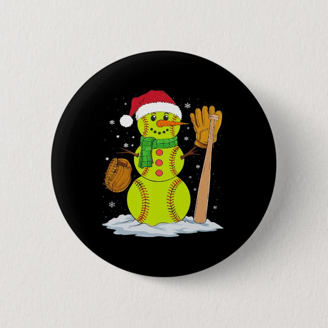 Christmas Snowman Softball Pitcher Boys Kids Teens 6 Cm Round Badge (Front)